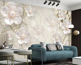 Pearl Diamond Pink Flowers Wallpaper Home Improvement Living Room Bedroom Kitchen Modern Painting Mural 3d Wallpapers