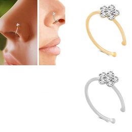 Small Thin Flower Clear Crystal Nose Ring Stud Hoops