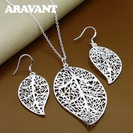 Silver 925 Jewellery Set Leaves Pendant Necklaces Earrings For Women Bridal Fashion
