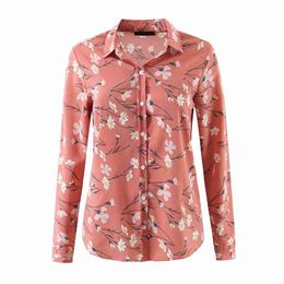 Fashion Women Floral Print Blouse Femme Lapel Collar Casual Office Ladies Shirts Long Sleeve Summer Blusas Tops 210514