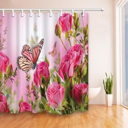 Shower Curtains Butterflies And Roses Bathroom Curtain Polyester Fabric Waterproof Home Decor Bath With Hooks