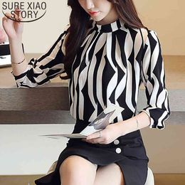 Long Sleeve Women Shirt Office Work Wear 's Tops and Blouses Fashion Striped Chiffon 0941 60 210508