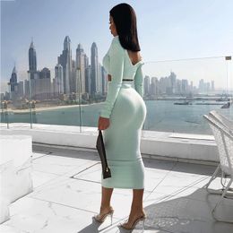 Spring Autumn Women's Skirt Suit White Sexy V-Neck Crop Top Long Sleeve Bodycon Wrap Two-Piece Set Outfit Female Clothing 210514