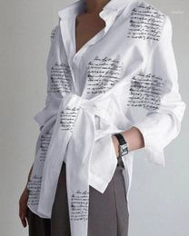 Women Autumn Long Sleeve Office Blouse Shirt Casual Lace Up Print Shirts Elegant Lapel Neck Asymmetric Tops Blusas Femininas1