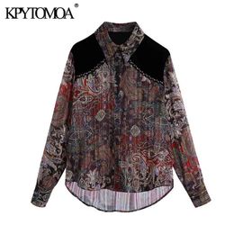 Women Fashion Semi-sheer Metallic Thread Printed Velvet Blouses Long Sleeve Studs Female Shirts Chic Tops 210420