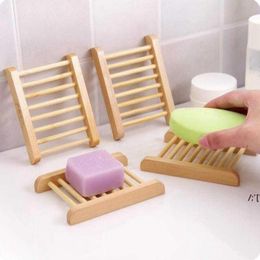 Natural Bamboo Trays Wholesale Wooden Soap Dish Wooden Soap Tray Holder Rack Plate Box Container for Bath Shower Bathroom JJB14345