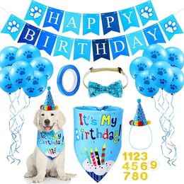 Pet birthday party pull flag banner hat bow tie dog paw balloon dogs decoration parties props set 2 colors