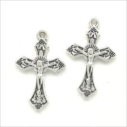 Lot 100pcs Jesus Cross antique silver charms pendants Jewellery DIY For Necklace Bracelet Earrings Retro Style 24*15mm DH0859
