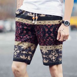 Pants Summer Jogger Loose Breathable Linen Casual Knee Length Beach Men Shorts Quick Dry Fitness Floral Printed X0316