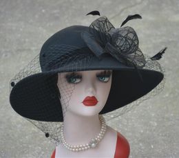 Stingy Breim Hats Womens модная шерсть войлочная гибкая широкая свадьба свадебная вуаль сетка шляпа A322
