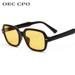 OEC CPO Fashion Unisex Square Sunglasses Men Women Fashion Small Frame Yellow Sunglasses Female Rivet Glasses UV400 O403