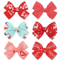 6 Colors Girl Christmas Hair Bows 4.25 inch Bow Letter Deer Red Color Design Baby Girls Elegant Clippers Kids Accessory Gift