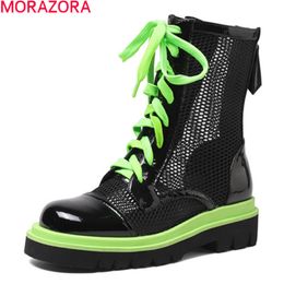 MORAZORA Genuine Leather Boots Women Fashion Lace Up Ladies Casual Shoes Spring Autumn Breathable Summer Ankle Boots 210506
