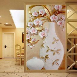 Custom Mural 3D Embossed Flower Vase Entrance Corridor Po Modern Designs Home Decor Self Adhesive Wallpapers Living Room