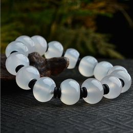 Natural Ice Transparent Jade Bracelet Men and Women Hand-Beaded Trendy