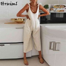 Overalls for Women Sleeveless Solid Colour High Waist Loose Fashion Casual Summer Sling Jumpsuits Elegant Romper 210513