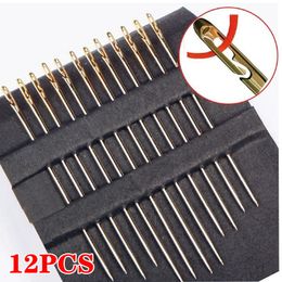 12pcs Self-Threading Sewing Needles Stainless Steel Quick Automatic Threading Needle Stitching Pins DIY Punch Needle Threader