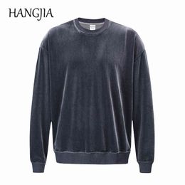 2021 Mens Urban Streetwear Velour Pullovers Sweatshirts Oversized Casual Solid Color Long Sleeve Velvet Sweatshirt Hoodie Women H1206