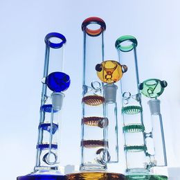 Colorful Heady Straight Tube Glass Bong Hookah Perc Triple comb Percolator Bongs Water Pipes With Colored Bowl 10 Inch Oil Dab Rigs