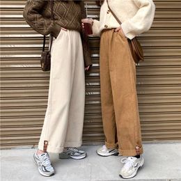 JMPRS Brown Corduroy Thick Wide Leg Pant Korean Fashion Beige Trousers Female Oversize High Waist Winter Loose Pants 220226