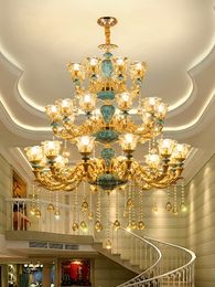 Big chandelier duplex building European villa living room ceramic chandeliers hotel lobby staircase light luxurious atmosphere