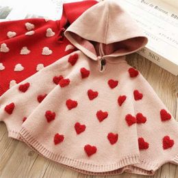 Autumn Children's Knitted Sweater Cute Children Spring Clothes Cloak Baby Girls Hooded Kids Pullovers s 211104