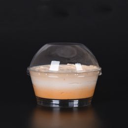 Plastic Pudding Packing Boxes Cup with Lid Baking Jelly Dessert Box Round Shape Yoghourt Container