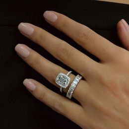 Luxury 925 Sterling Silver Emerald cut Created Band ring Wedding Engagement Cocktail Diamond Rings for Women Jewellery