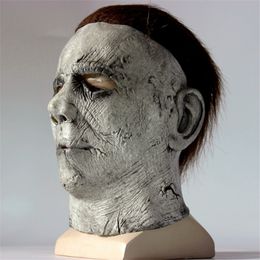 Takerlama Michael Myers Costume Masks with Hair Wig Full Face Helmet Scary Killer Cosplay Halloween Party Latex Headgear Props