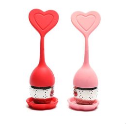 NEW Green tea Philtre infuser spoon silicone heart shape 304 stainless steel loose leaf leak mesh strainer cute sea shipping