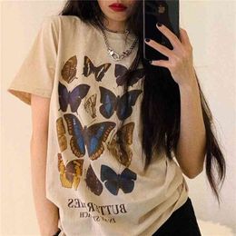 VIP HJN Butterfly T Shirt Aesthetic Cotton T Shirt Women Harajuku Graphic Tees Shirt Sun Flower Butterfly Women's T-shirt 210330