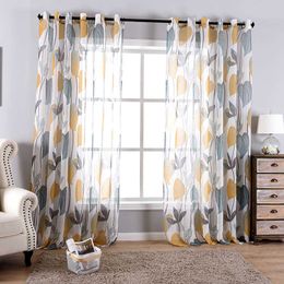One Panels Pastoral Style Leaves Tulle Curtain For Living Room Interior Decoration Home Printed Sheer Curtain Drapes 210712