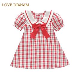 LOVE DD&MM Girls Print Dresses Summer Kids Fashion Plaid Bow Turn-down Collar Dress For Baby Clothing Sweet Costume 210715