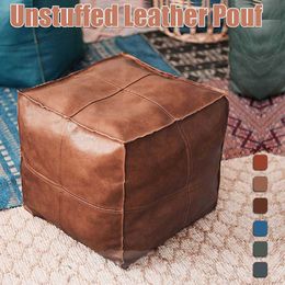 45x45x45cm Moroccan PU Leather Pouffe Craft Ottoman Footstool Round Large Artificial Leather Unstuffed Pouffe Pouffe Cushion 210611