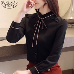 Women Long Sleeve Spliced Chiffon Blouse Puff White and Black Standing Collar fashion clothing 5112 50 210508