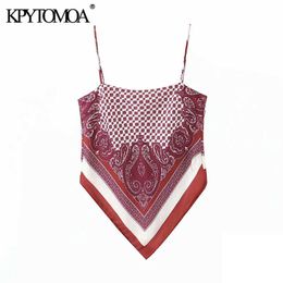 KPYTOMOA Women Sexy Fashion Printed Backless Bow Tie Camis Tank Vintage Spaghetti Strap Summer Female Shirts Chic Tops 210616