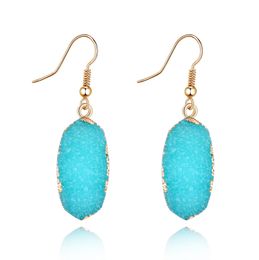 Simple Druzy Drusy Oval Charms Earrings Imitation natural stone Resin Handmade Gold Earings for women party birthday gift