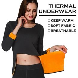 Long Sleeve Single Layer Velvet Thermal Underwear Breathable For Women Winter Underwear O-neck Basic for Tops Plus Size 211110