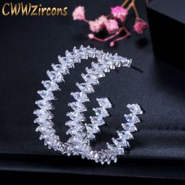 White Gold Colour Marquise Cut Cubic Zirconia Big Round Circle Hoop Earrings for Women Wedding Party Gift CZ165 210714