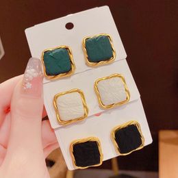 Korean New Square Stud Earrings For Women White Green Black High Grade Fashion Designers Earings Jewelry Wholesale
