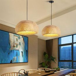 Lighting Rattan Lamp Handmade Bamboo Chandelier Retro Cafe Bar Lounge For Garden Restaurant Bedroom with Light Source