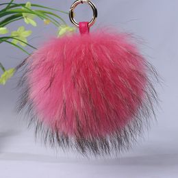100% Real Raccoon Pompom Keychain on Big 15cm Fluffy Ball Key Chain Luxury Fur Pompon Keyring Jewellery Bag Charms