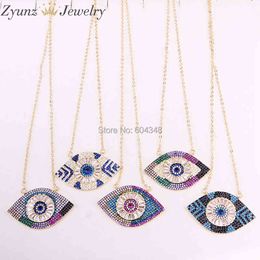 5 Strands ZYZ325-9667 Turkish CZ Necklace Gold Colour Micro Pave Cz Charm Blue Eye Pendant With Double Bails