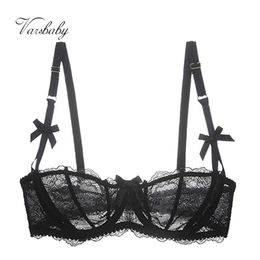 Varsbaby Ladies Ultra-thin Floral Transparent Underwear Lace Bow Half Cup Bras 211217