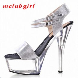 Mclubgirl 15cm Heels Style Buckle Round Head Sexy Patent Leather High-heeled Shoes With Thin Heel And Open Toe Sandals LYP
