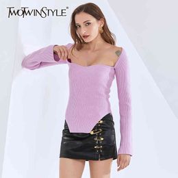 Knitting Sweater For Women Square Collar Long Sleeve Casual Pullovers Plus Size Sweaters Female Fall Clothing 210524