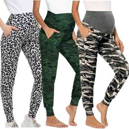 Maternity Clothes Women Leopard Camouflage Casual Pants Stretchy Comfortable Lounge Pant Loose Pregnancy Clothing Trousers 210918