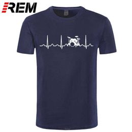 REM Custom Printed T Shirts Men'S Short Sleeve op O-Neck Drums Drummer Heartbeat Shirt 210629