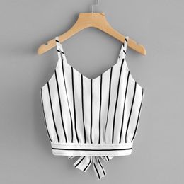 Crop Top Women 2020 V Neck Striped Tops Summer Cotton Blouse Tank Tops Casual Suspenders Vest femme X0507