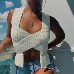 Women's Tanks & Camis Knitted Bandage Crop Tops Sweater Multi Wrap Women Off Shoulder Strapless Sexy Vest Female Fashion Slim Chic